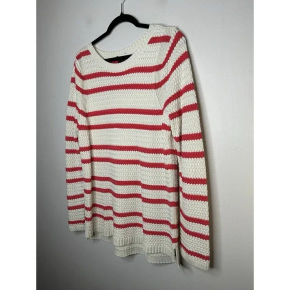 Talbots Pink White Stripes Crew Neck Sweater Top Long Sleeves Size Large - Picture 2 of 9